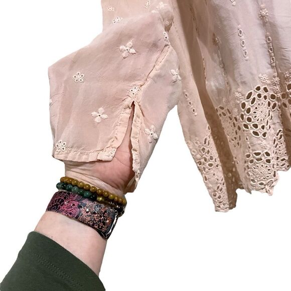 JOHNNY WAS Tunic Top Embroidered Eyelet Details Peach Size L/XL - Picture 5 of 9